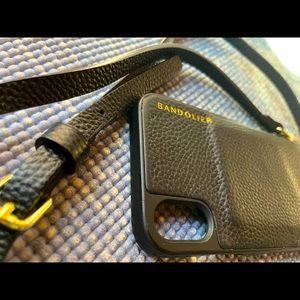 Emma, Pebble Leather Crossbody Bandolier in Black/Gold